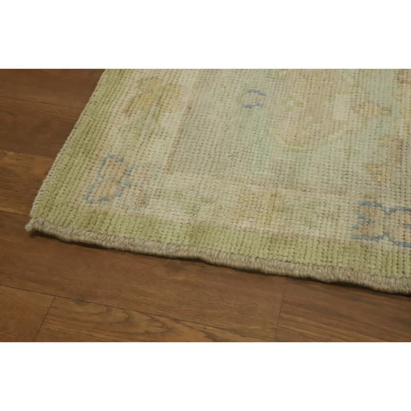 Vegetable Dye Green Oushak Turkish Area Rug, Floral Geometric Carpet - 11' 9'' X 9' 1''