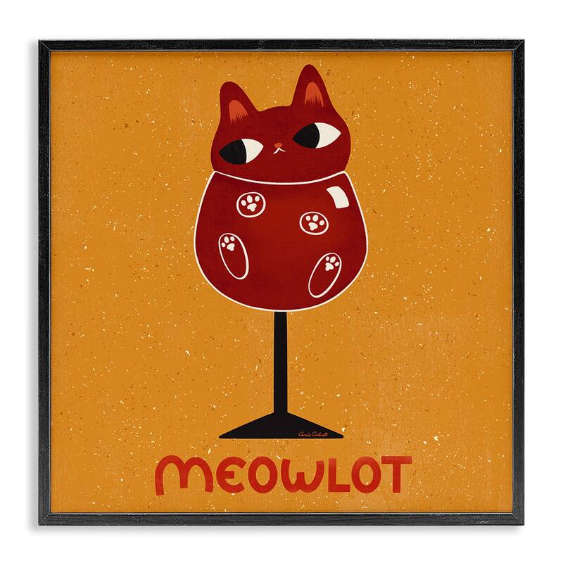 Stupell Meowlot Cat Merlot Framed Giclee Art Design By Carrie Cantwell - 12 x 12 - Black