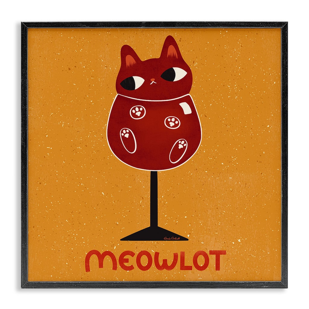 Stupell Meowlot Cat Merlot Framed Giclee Art Design By Carrie Cantwell
