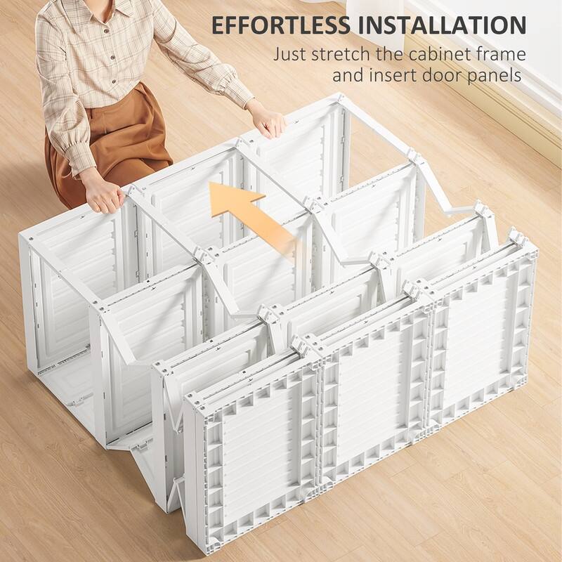 Folding Bedroom Armoire,Clothes Storage Organizer with 11 Cube Compartments,Hanging Rod,Magnet Doors