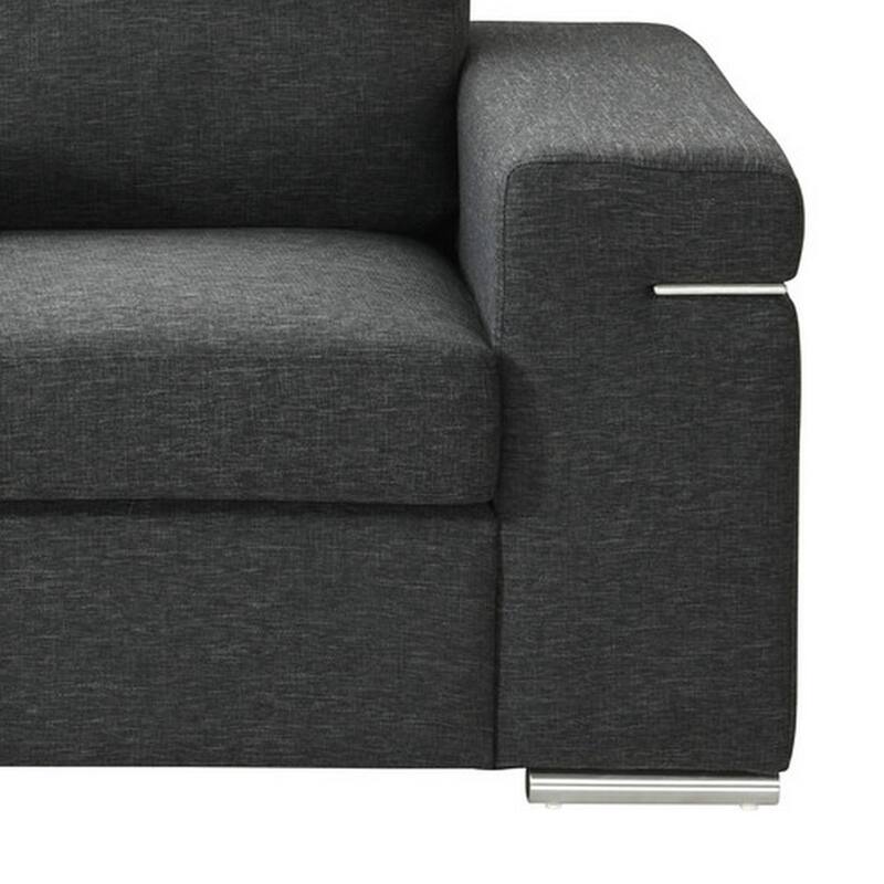 Aria 45 Inch Armchair, European Design, Stainless Steel, Soft Black Fabric