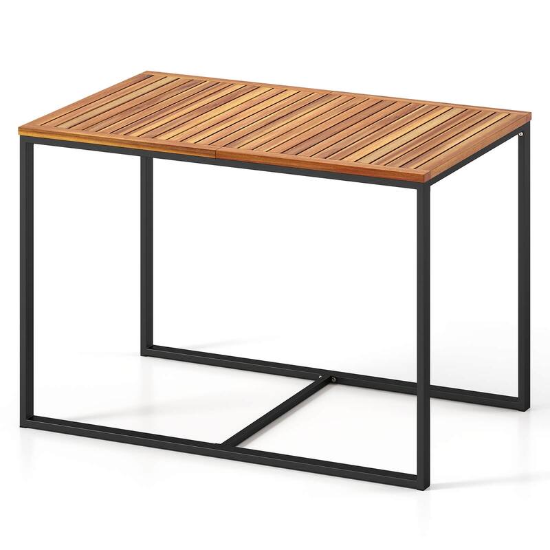 Costway 4-Person Acacia Wood Patio Dining Table with Metal Frame for - See Details