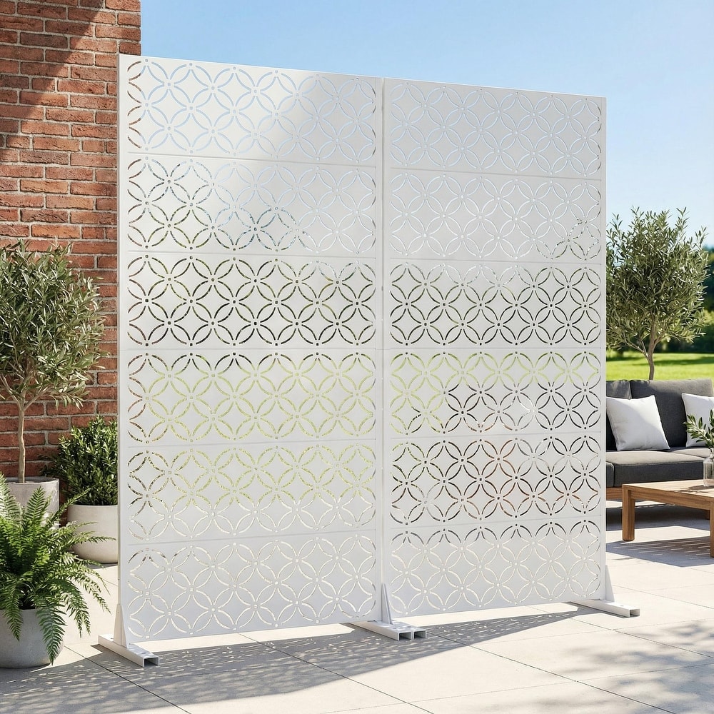 Privacy Metal Screen Fence Panel Horizontal Stripe Pattern Set of 2