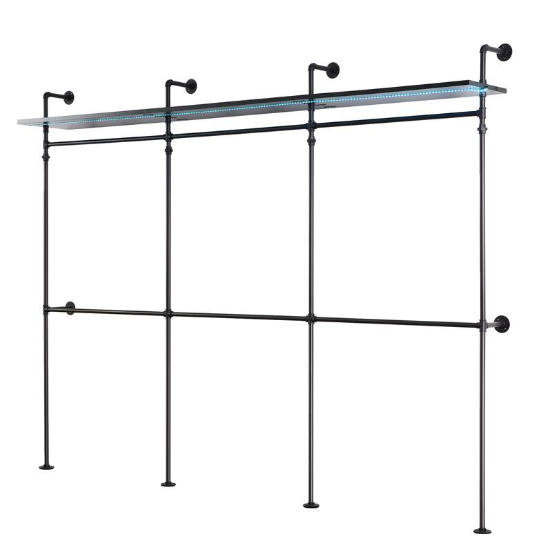 Industrial Pipe Clothing Rack with LED Lights