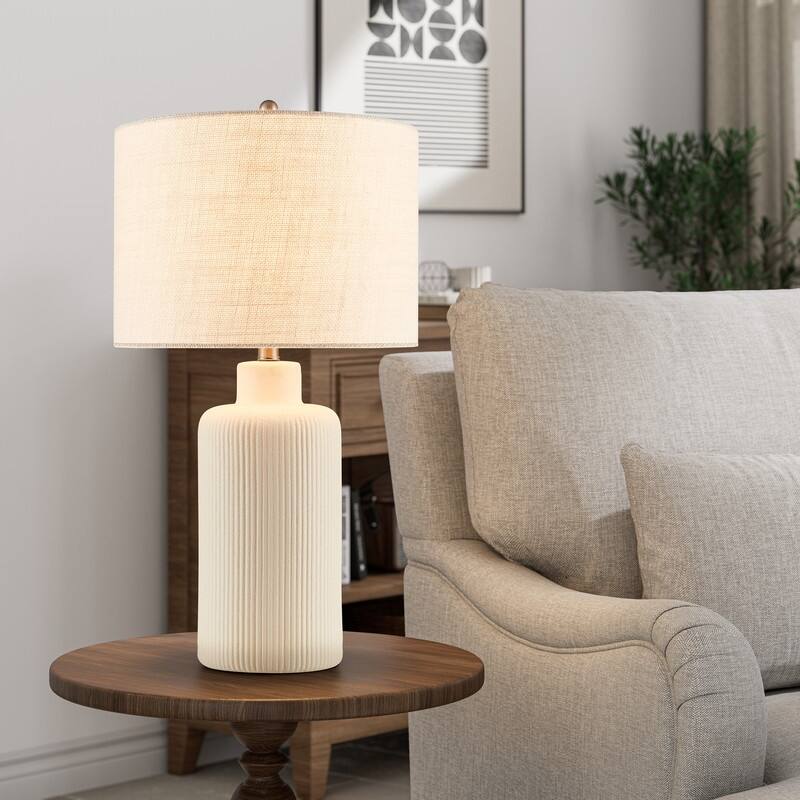 KAWOTI 25.25 inch White Ceramic Table Lamp - W14" x D14" x H25.5"