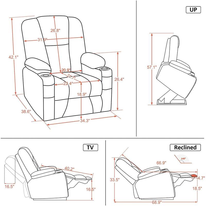 MCombo Electric Power Lift Recliner Chair with Extended Footrest, Cup Holders, Faux Leather 7507
