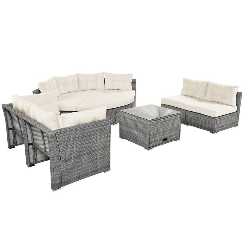9-Piece Outdoor Patio Sectional Sofa Set with Coffee Table, Free Combination