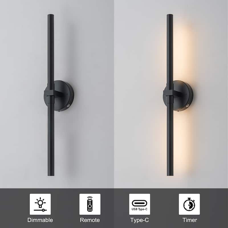 Starsky Minimalist Rechargeable Linear LED Vanity Light Dimmable Metal Wall Sconce with Remote