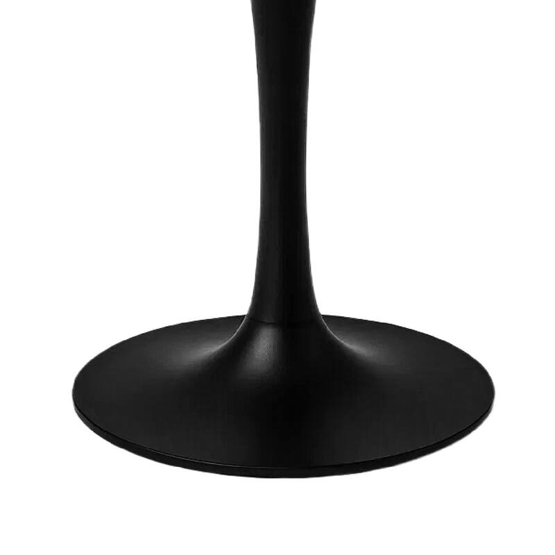 Mara Dining Table, 30 Inch Round White Genuine Marble Top, Black Metal Tulip Padestal Base - White, Black