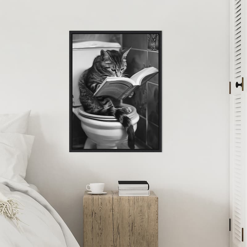 Literary Litter Box Cat by Niky Rahner Framed Canvas Wall Art