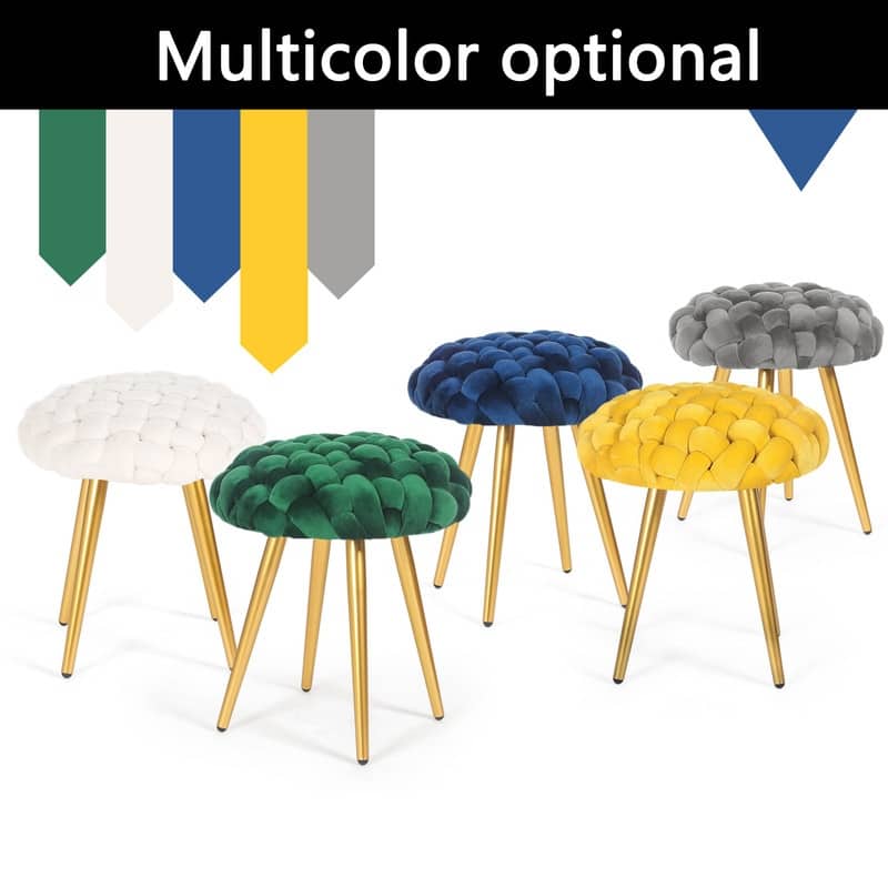 Adeco Round Velvet Ottoman Foot Rest Stool