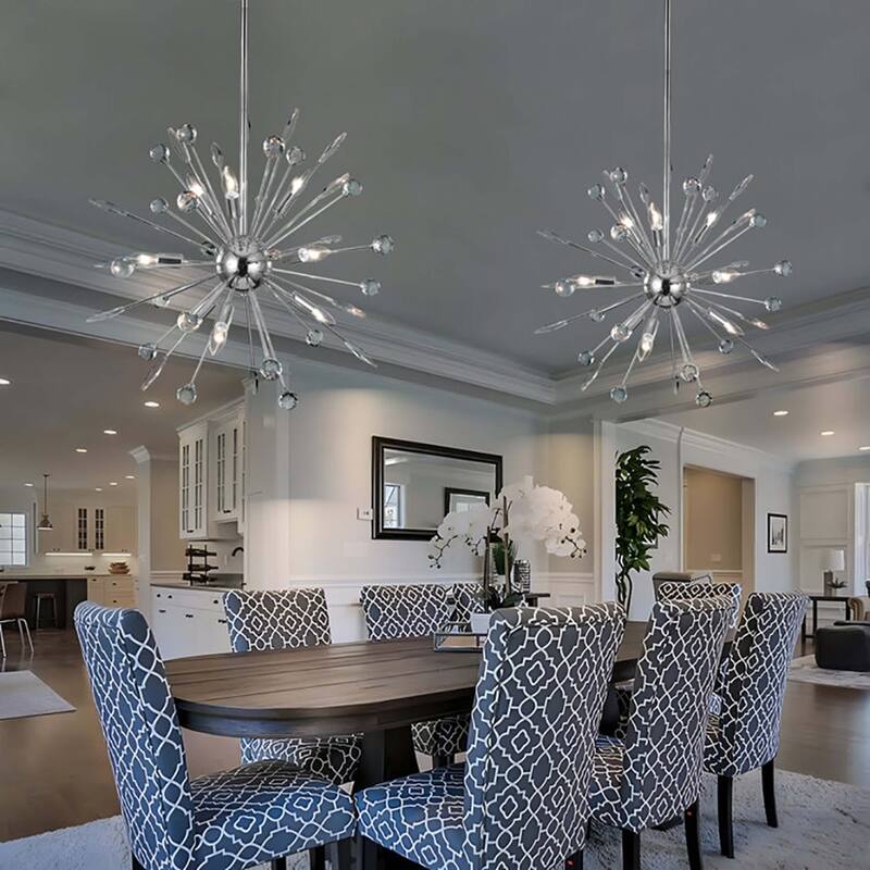 9/12-Light Modern Sputnik Sphere Starburst Crystal Chandelier Semi-Sphere Globe Pendant Light