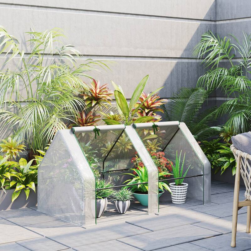 6' x 3' x 3' Portable Mini Greenhouse Outdoor Garden with Large Zipper Doors and Water/UV PE Cover