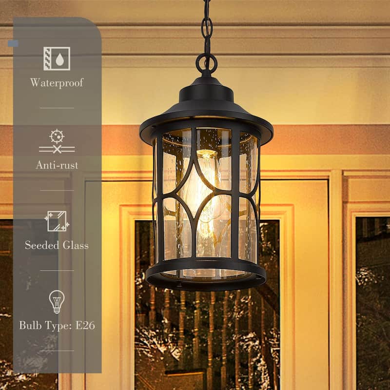 15 Inch Outdoor Pendant Light Fixture with Seeded Glass