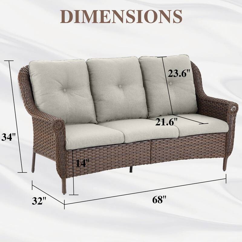 3-Seat Outdoor Patio Sofa Couch Brown - Beige