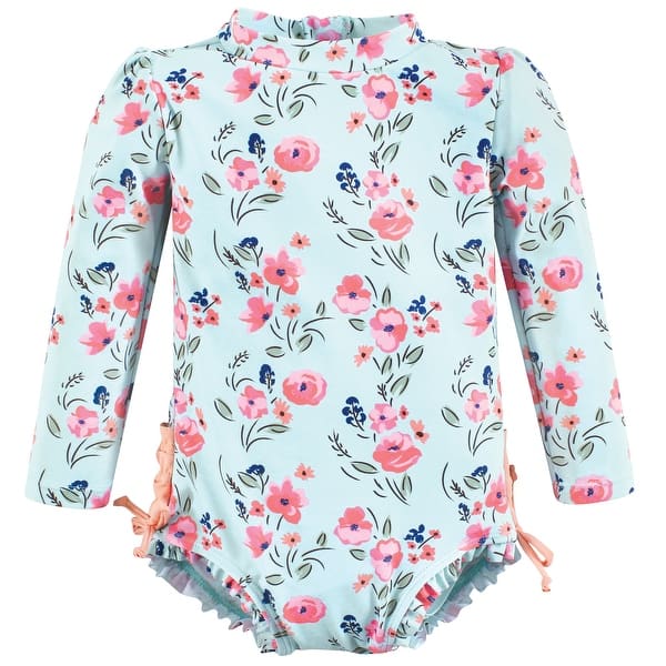 slide 1 of 1, Hudson Baby Girls Rashguard Toddler Swimsuit, Mint Floral 2T - Mint Floral Toddler