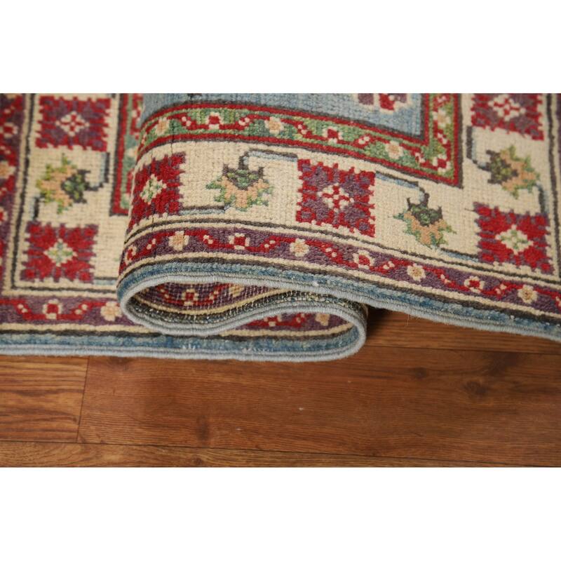 Geometric Blue Kazak Oriental Foyer Rug Handmade Wool Carpet - 2'0" x 3'0"