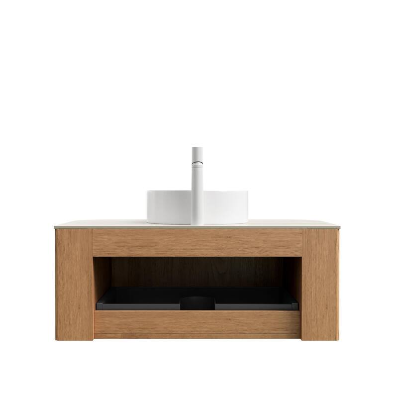 Wall Mounted Bathroom with White Round Ceramic Basin and Drawer