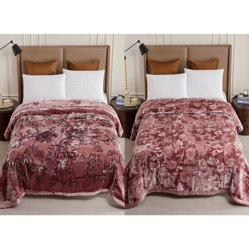 Reversible 10.5 Pounds Plush Fleece Blankets, 2 PLY A&B Design 87" x 95" Bed Blankets for Winter