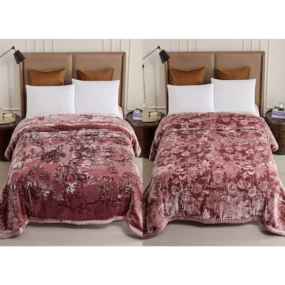 Reversible 10.5 Pounds Plush Fleece Blankets, 2 PLY A&B Design 87" x 95" Bed Blankets for Winter