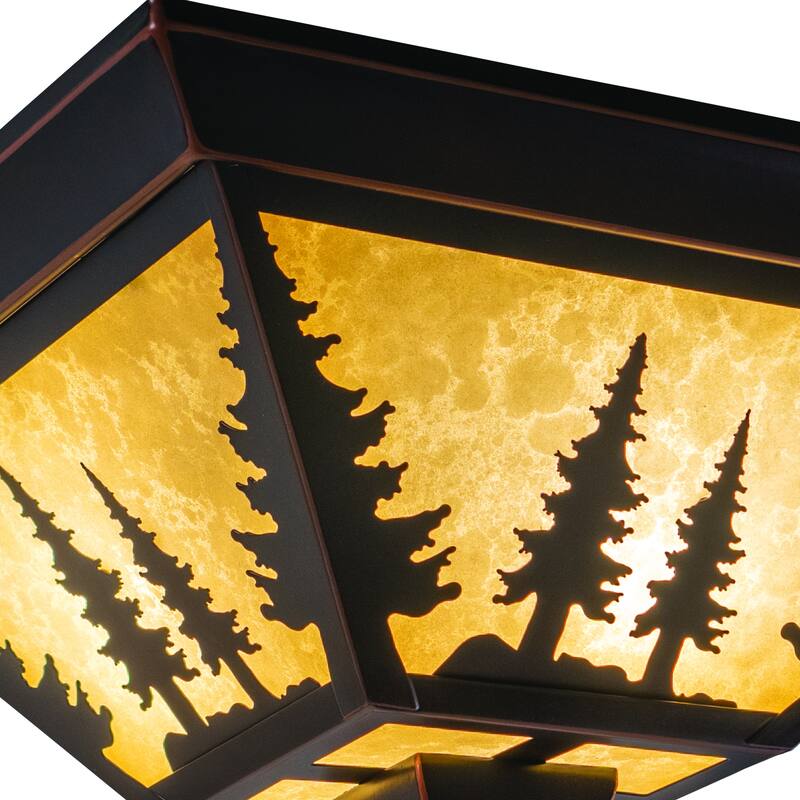 Yosemite Bronze Rustic Tree Square Indoor Outdoor Flush Mount Ceiling Light - 14-in W x 5.75-in H x 14-in D