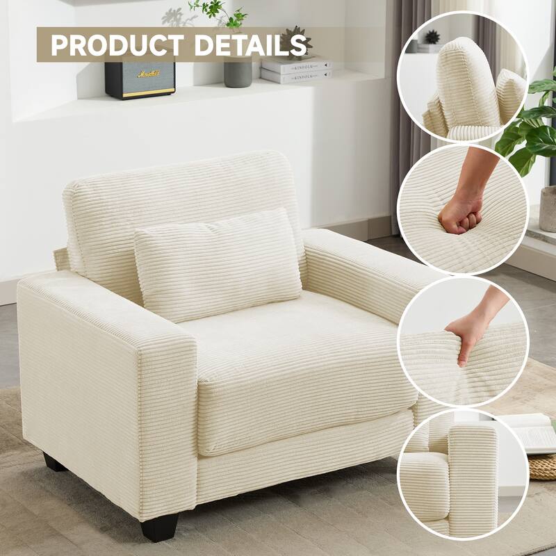 Corduroy Widened Single Sofa Chair, A Extra Lumbar Pillow