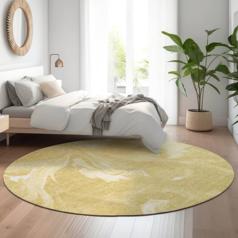 Premium Washable Super Soft Abstract Mayfield Rug - Gold - 8' x 8' - Round