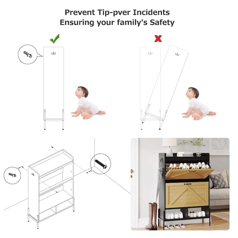 Shoe Cabinet with 2 Flip Drawers - 2 Flip Drawers