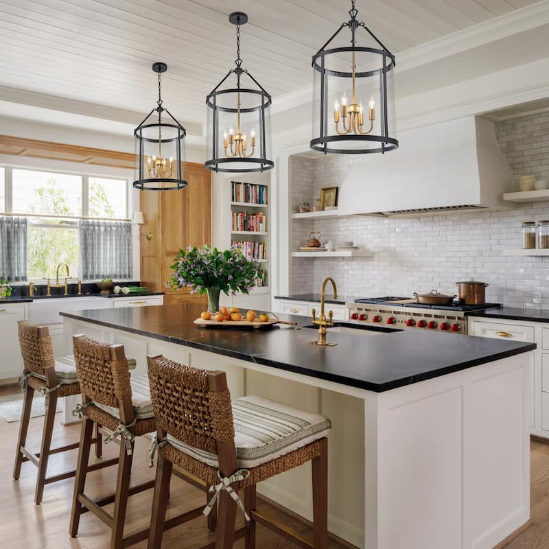 4 - Light Farmhouse Lantern Glass Drum Chandelier for Entryway