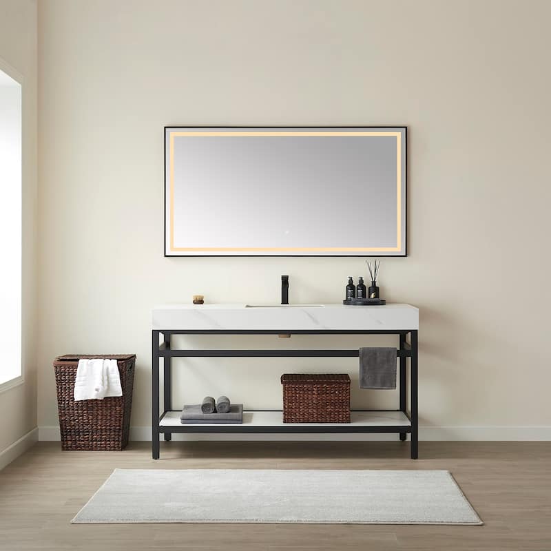 Funes 60" Single Vanity, Metal Support with Stone Top and Mirror - 60''x22''