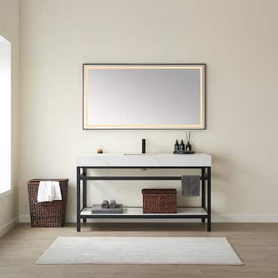 Funes 60" Single Vanity, Metal Support with Stone Top without Mirror - 60''x22''