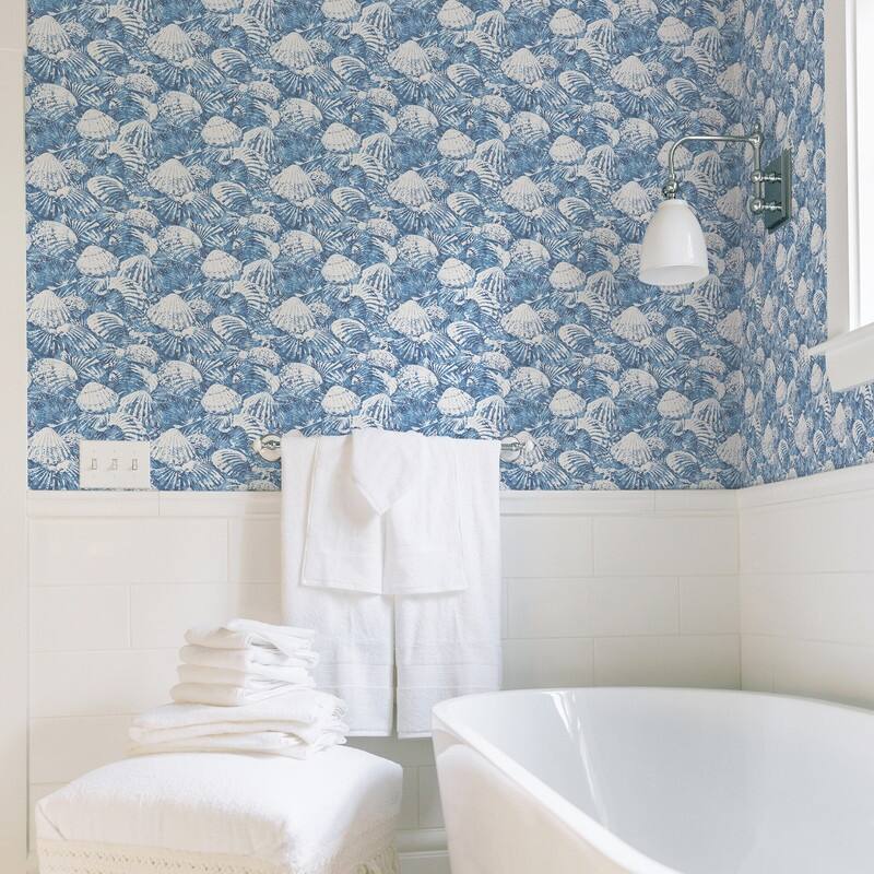 Brewster Surfside Blue Shells Wallpaper - 20.5in x 396in x 0.025in
