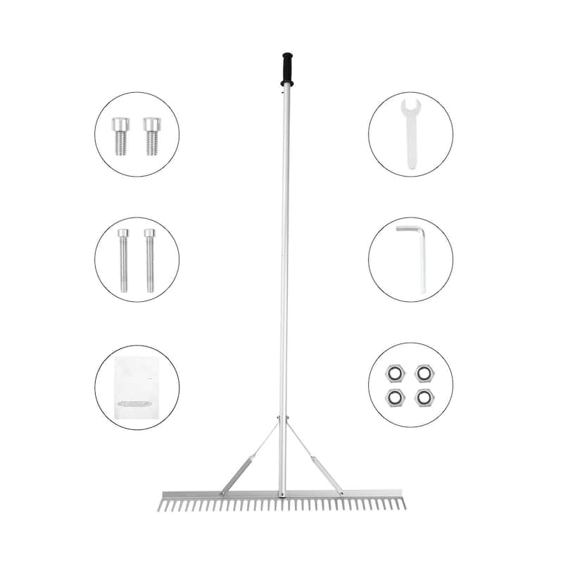 Grey 36" Head Aluminum Landscape Rake with 75" Long Handle Ideal for Loosening Soil or Lawn Care - 75.39" x 35.98" x 3.94"