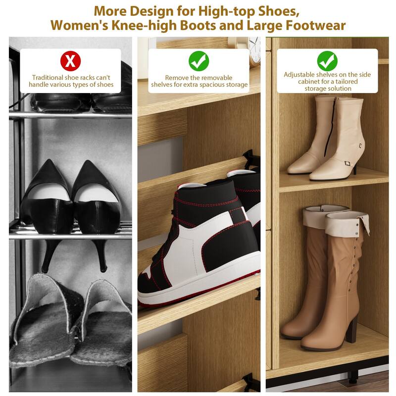 Rattan Shoe Storage Cabinet with 3 Flip Drawers - 3 Flip Drawers