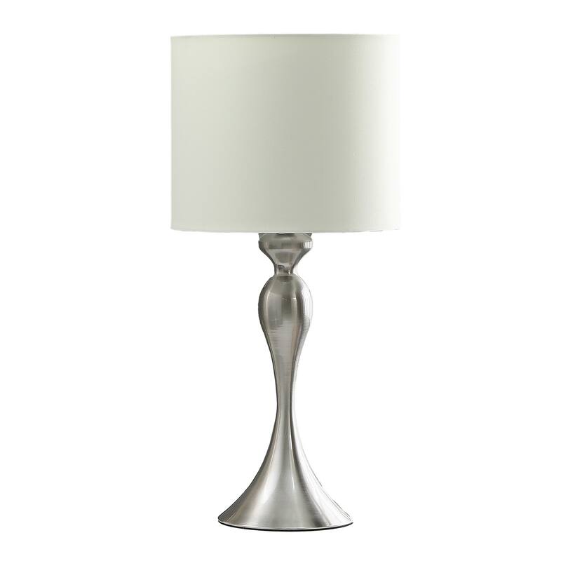 Omi 25 Inch Table Lamp, Drum White Shade, Sleek Modern Brushed Silver Body