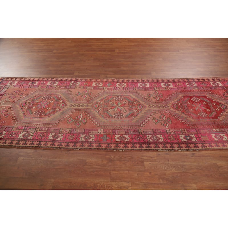 Ardebil Persian Vintage Runner Rug Handmade Hallway Wool Carpet - 3'6" x 10'3"