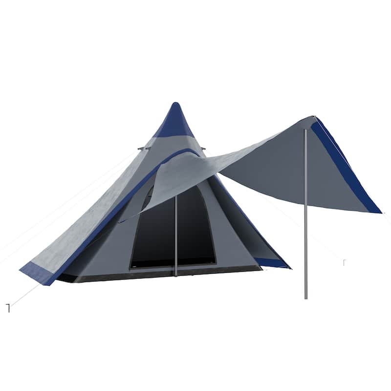 Outsunny Teepee Tent, Easy Set-Up Camping Tent with Porch Area, Floor and Carry Bag