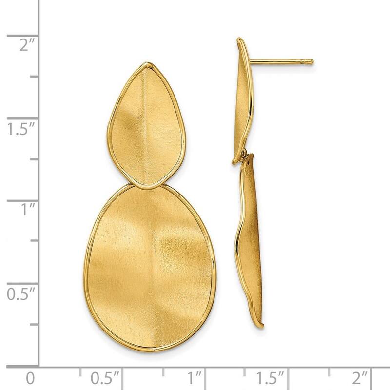 Curata 14k Yellow Gold 43.93x20.6mm Satin Textured Unique Double Drop Earrings