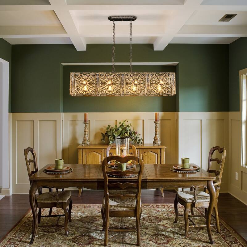 Farmhouse Vintage Brown Rectangular Crystal Chandelier with Metal Frame - W42.13"