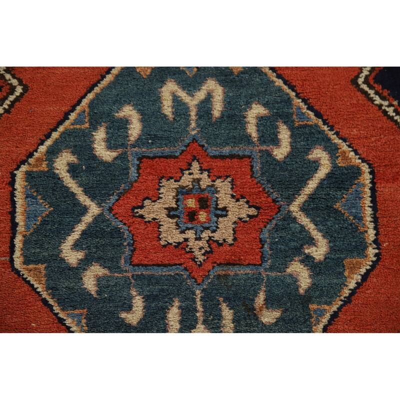 Orange Geometric Bakhtiari Vintage Persian Wool Carpet - 3'0" x 12'1"