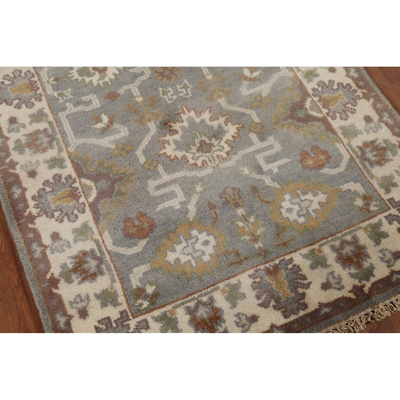 Gray Geometric Oushak Indian Accent Rug Handmade Wool Carpet - 3'1"x 5'2"