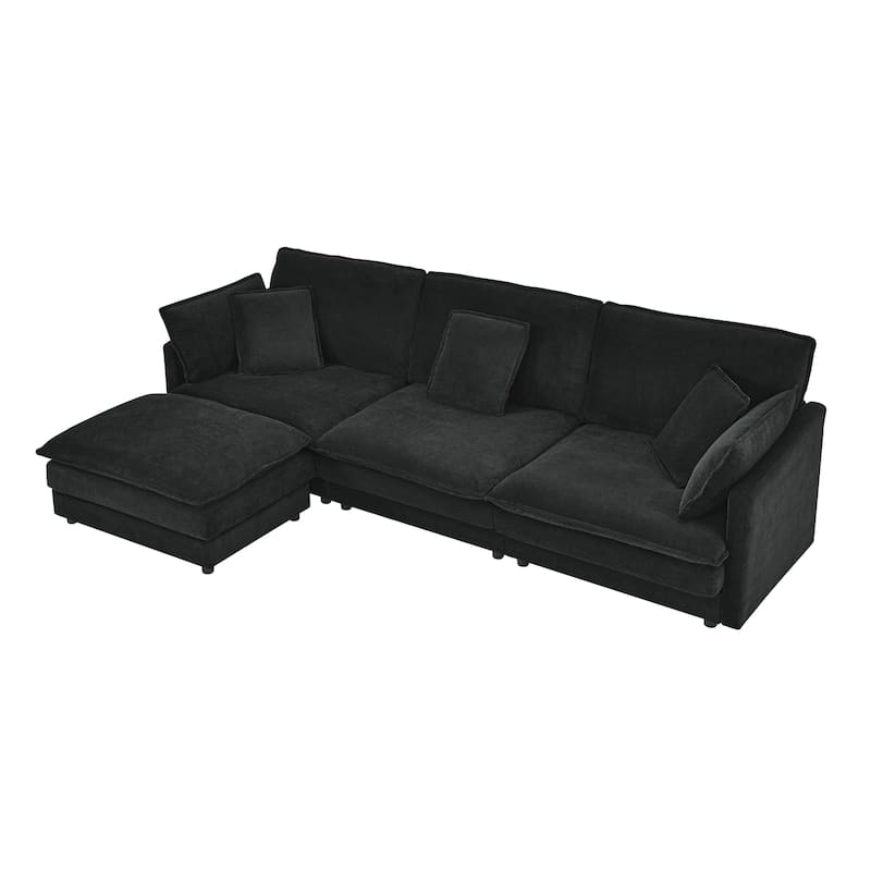 110.2" L-Shaped Sectional Sofa with Ottoman, Convertible 4-Seater Couch in Soft Towel Fabric