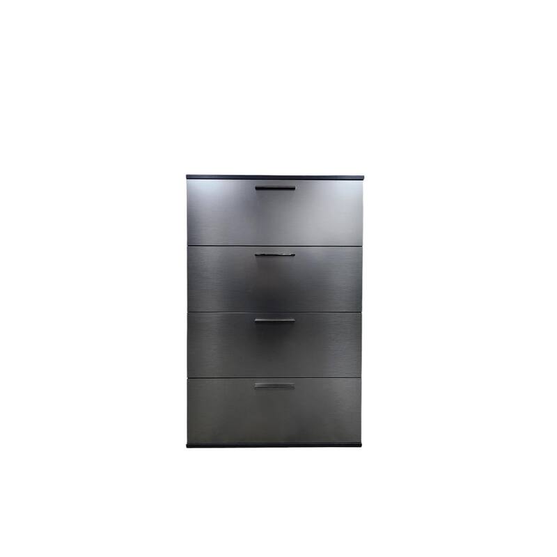 Bliss Glossy Four-Drawer Jumbo Chest in Metallic Gray