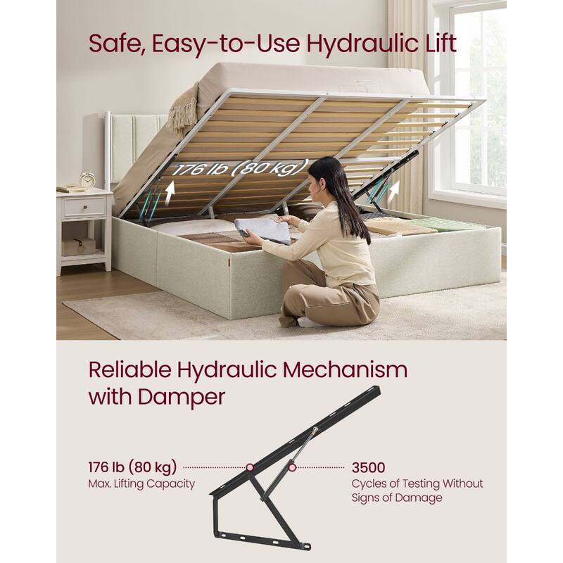King Size Upholstered Storage Bed Frame with Hydraulic Lift