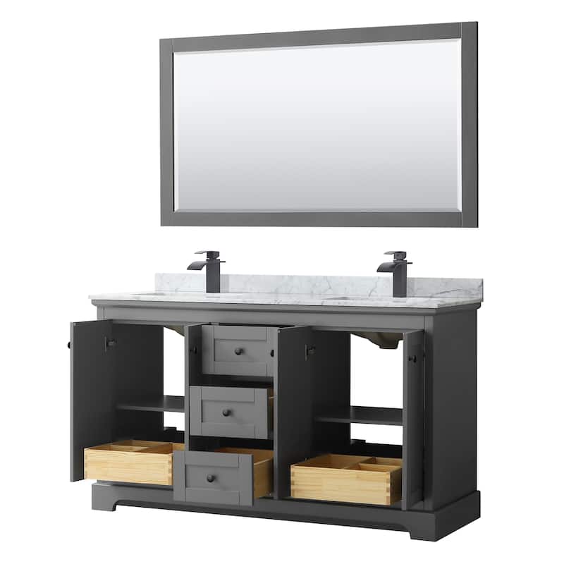Avery 60-inch Double Vanity, Marble Top, Square Sinks, 58-inch Mirror