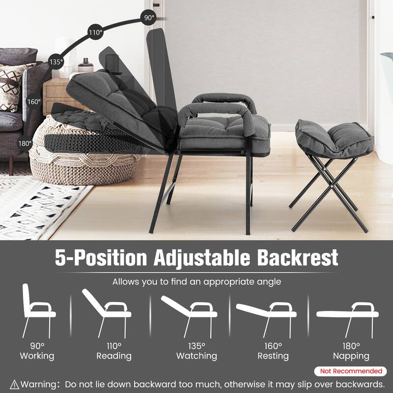 Gymax Modern Accent Chair with Ottoman Linen Fabric Arm Chair with