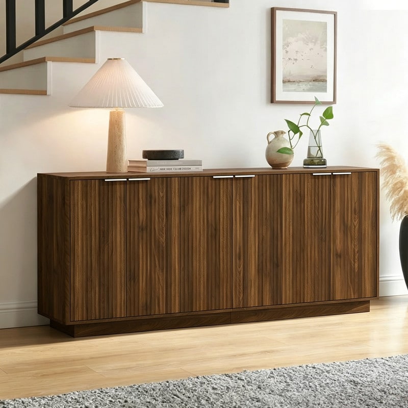 Modern 74.8"L Fluted Buffet Cabinet with Adjustable Shelves, Credenza, Accent Cabinet Console Table for Kitchen Dining Room
