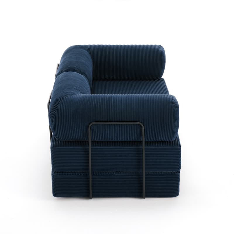 Set of 2 Corduroy Fully Compressed Convertible Sleeper Sofa with Metal Frame