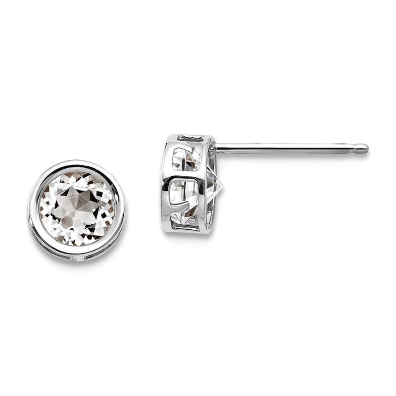Curata 14k White Gold 5mm Bezel Gemstone Birthstone Stud Earrings - White Zircon