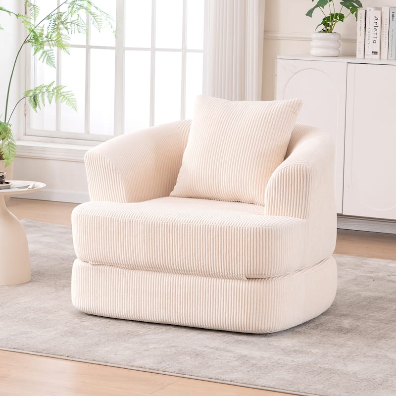 Single Club Arm Chairs Corduroy Recliner Foldable Chaise Lounges Floor Accent Chairs with Pillow for Living Room Lounge Chairs